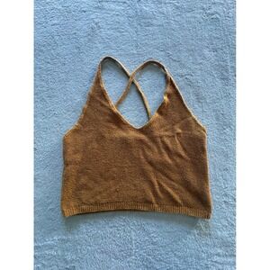 Moth Anthropologie Womens Medium Mustard Yellow Knit V-Neck Cross Back Cami Top